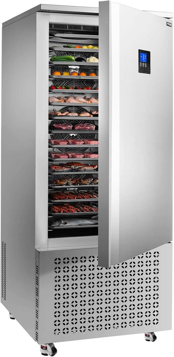 image:imageVEVOR 32L Blast Freezer 4 Trays Commercial Freezers Flashlt3168Fgt Mini Countertop Shock Frozen for Home 360 Fan Cooling Batch Freeze 304 Stainless Steel Blast Chiller for Seafood Ice Cream370L