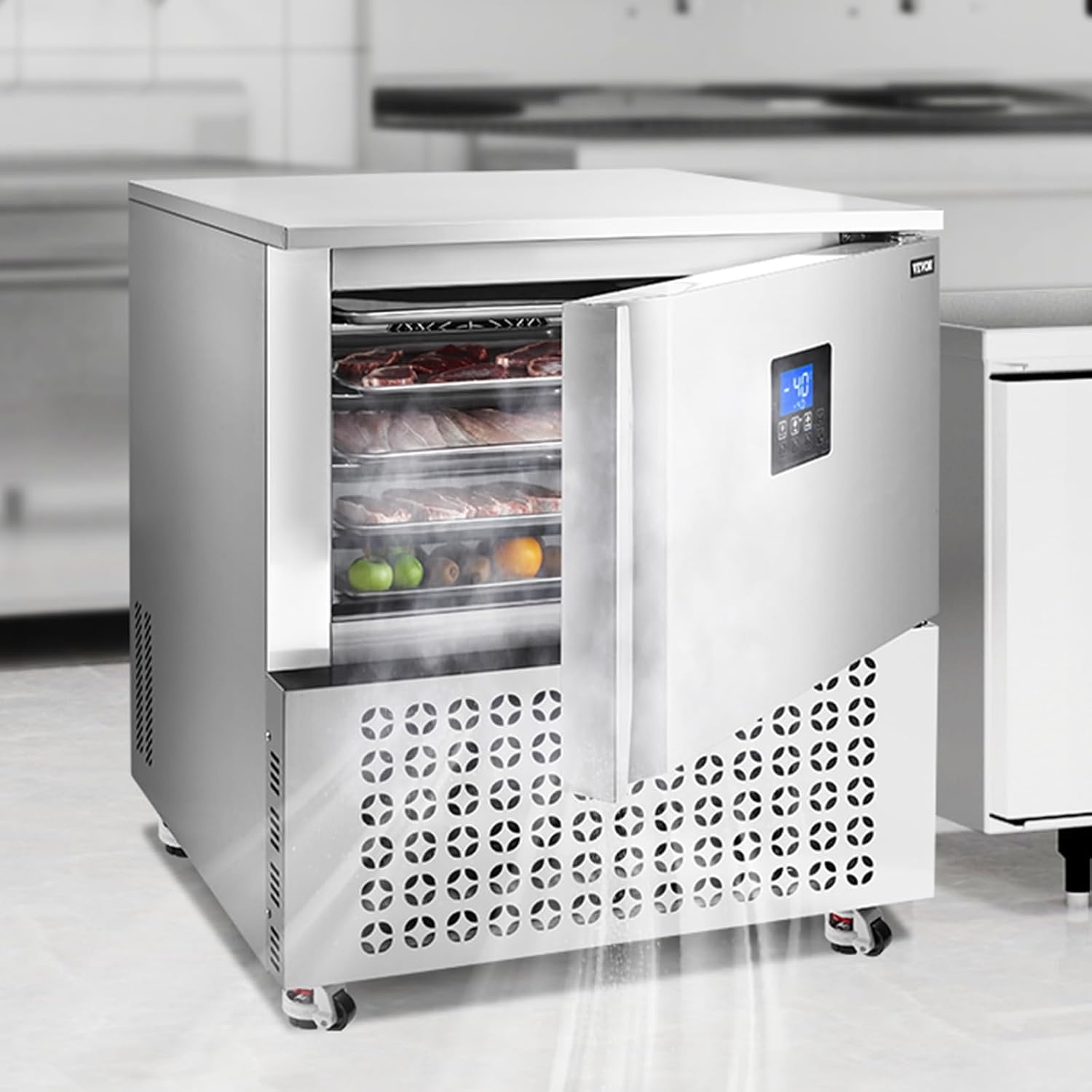 image:imageVEVOR 32L Blast Freezer 4 Trays Commercial Freezers Flashlt3168Fgt Mini Countertop Shock Frozen for Home 360 Fan Cooling Batch Freeze 304 Stainless Steel Blast Chiller for Seafood Ice Cream114L