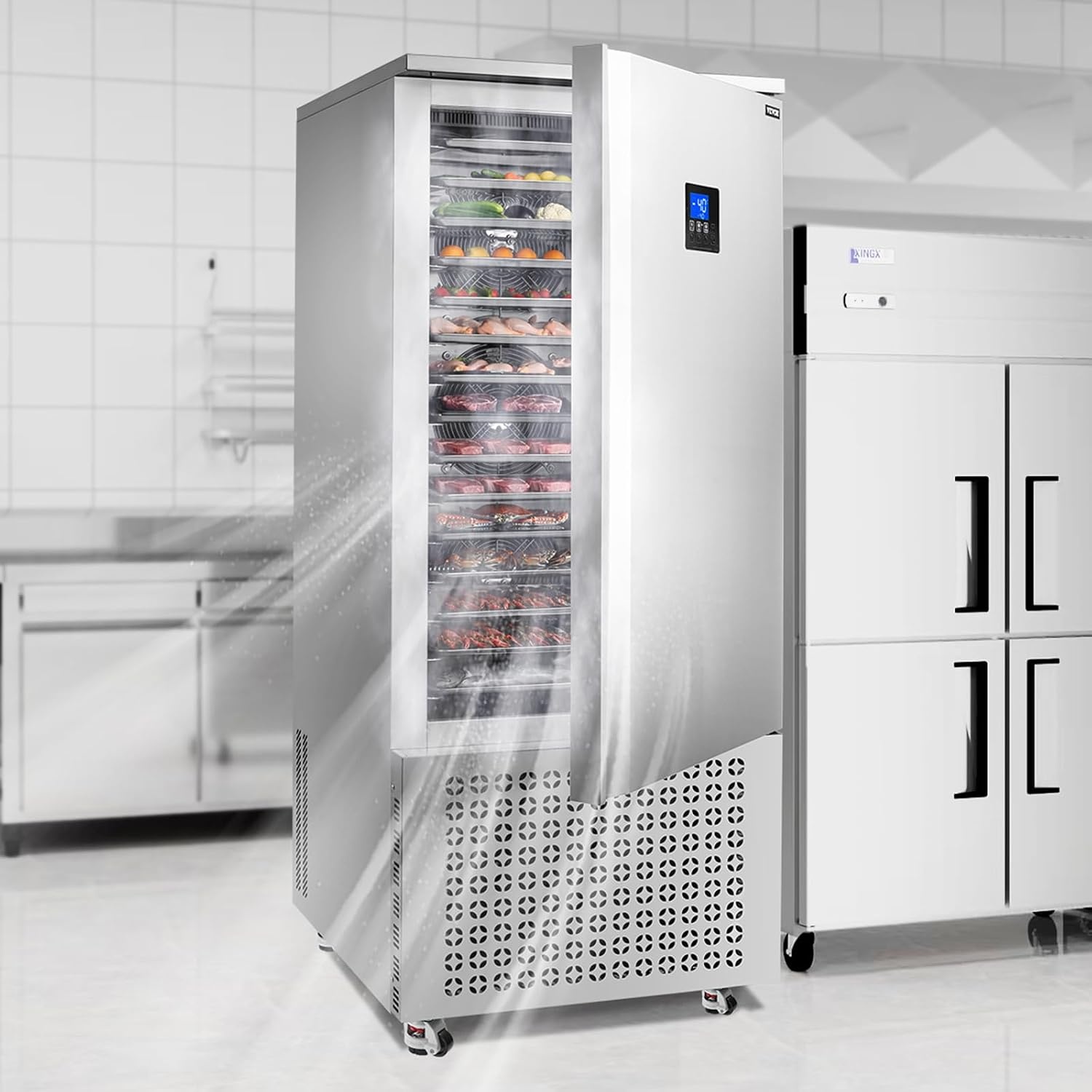 image:imageVEVOR 32L Blast Freezer 4 Trays Commercial Freezers Flashlt3168Fgt Mini Countertop Shock Frozen for Home 360 Fan Cooling Batch Freeze 304 Stainless Steel Blast Chiller for Seafood Ice Cream370L