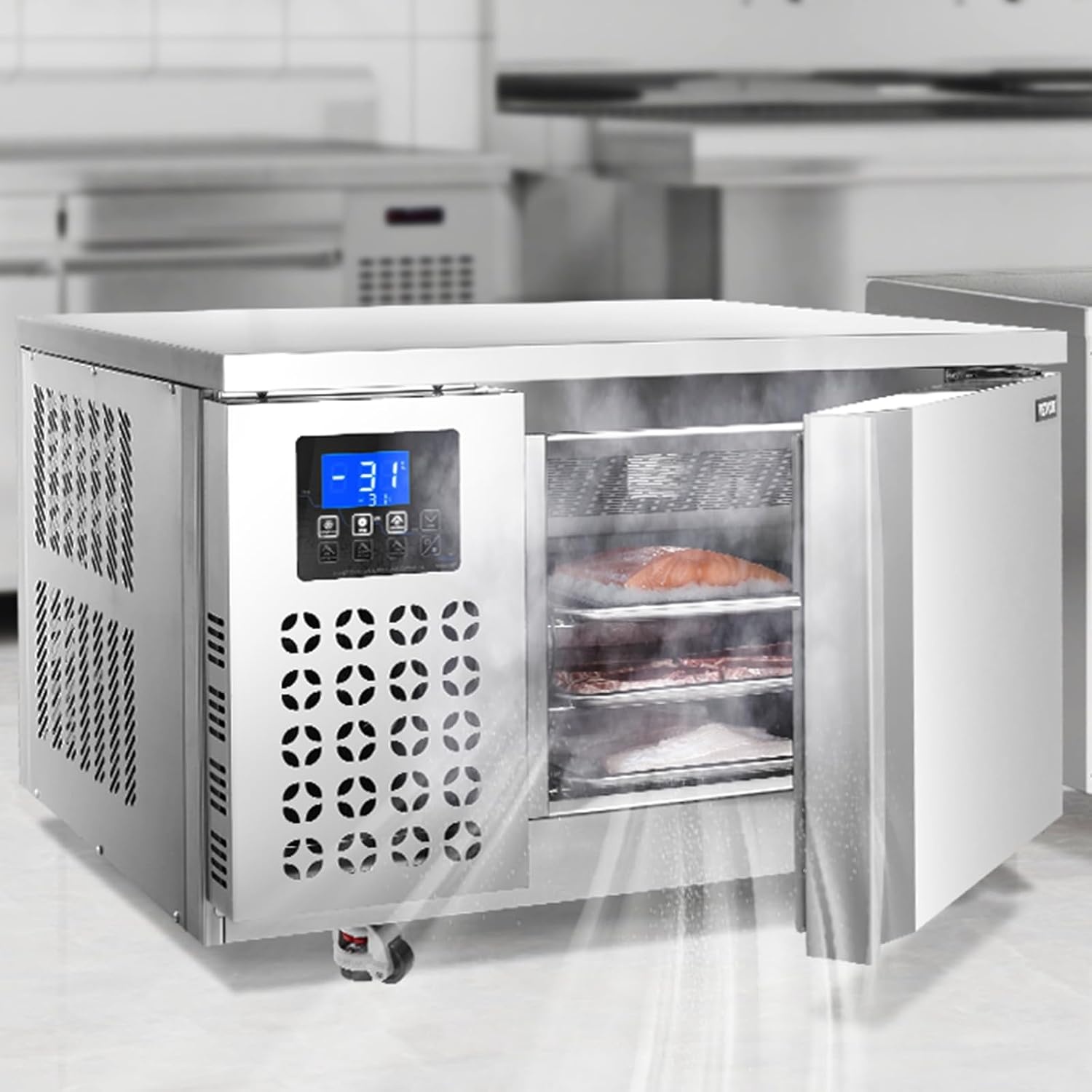 image:imageVEVOR 32L Blast Freezer 4 Trays Commercial Freezers Flashlt3168Fgt Mini Countertop Shock Frozen for Home 360 Fan Cooling Batch Freeze 304 Stainless Steel Blast Chiller for Seafood Ice Cream80L