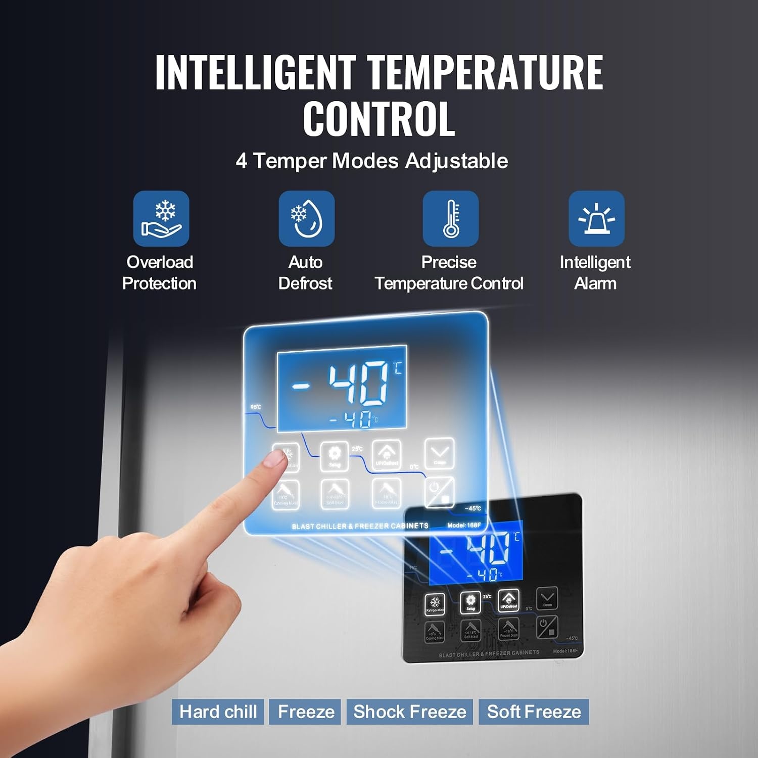 image:imageVEVOR 32L Blast Freezer 4 Trays Commercial Freezers Flashlt3168Fgt Mini Countertop Shock Frozen for Home 360 Fan Cooling Batch Freeze 304 Stainless Steel Blast Chiller for Seafood Ice Cream370L