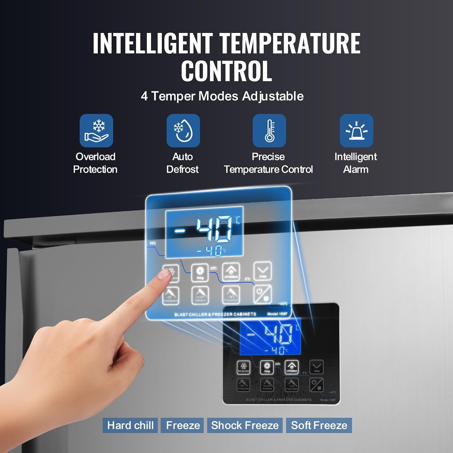 image:imageVEVOR 32L Blast Freezer 4 Trays Commercial Freezers Flashlt3168Fgt Mini Countertop Shock Frozen for Home 360 Fan Cooling Batch Freeze 304 Stainless Steel Blast Chiller for Seafood Ice Cream114L
