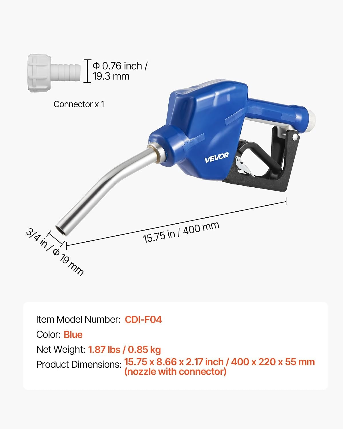 image:imageVEVOR 34Inch Barb Diesel Exhaust Fluid Nozzle Max Flow Rate 116 GPM Auto Shut Off Dispenser Nozzle with 3Speed Trigger Lock amp 34Inch OD19 mm Spout Used for Urea Industrial Fluids Blue12 Fuel Nozzle