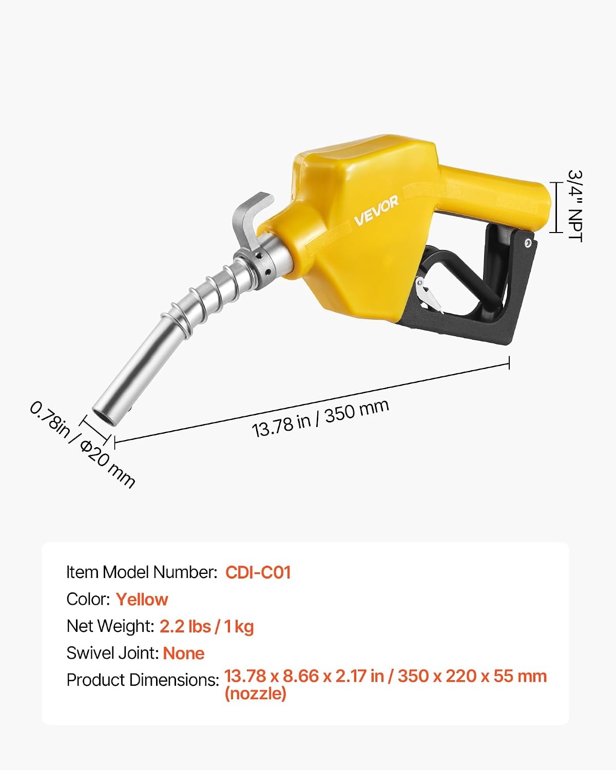 image:imageVEVOR 34Inch Barb Diesel Exhaust Fluid Nozzle Max Flow Rate 116 GPM Auto Shut Off Dispenser Nozzle with 3Speed Trigger Lock amp 34Inch OD19 mm Spout Used for Urea Industrial Fluids Blue34 Fuel Nozzle
