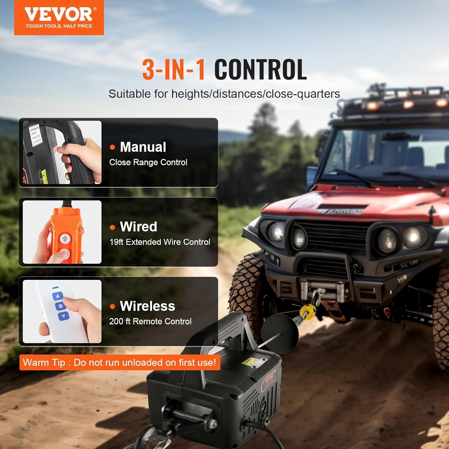 image:imageVEVOR 3in1 Electric Hoist Winch 1100lbs 1500W Portable Power Winch Crane 110V120V 229 ft Lifting Height 13 ftmin with Manual Wired and Wireless Remote Control Overload ProtectionBlack