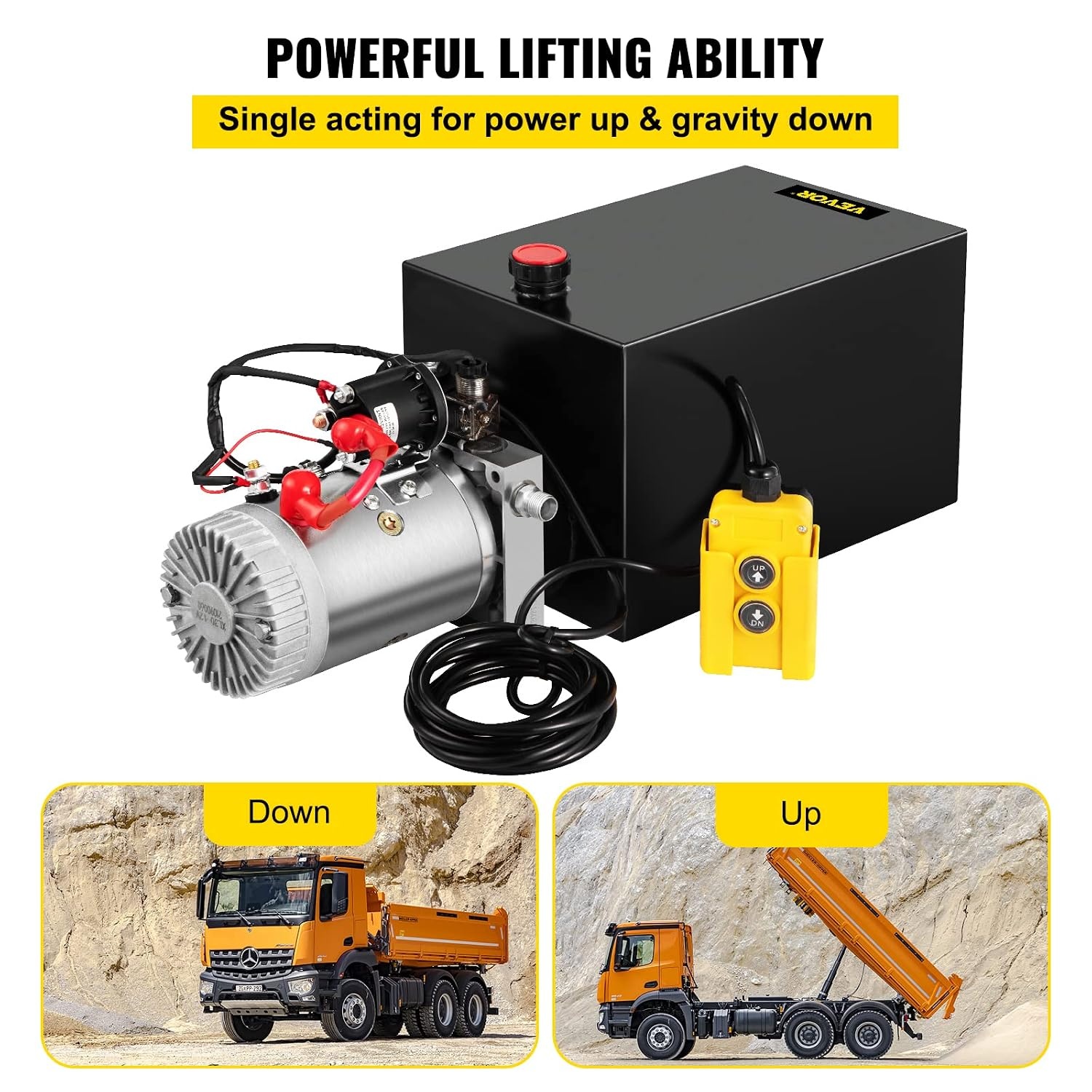 image:imageVEVOR 4 Quart Hydraulic Power Unit Double Acting Dump Trailer Pump 3200 PSI Max Relief Pressure amp 091 GPM Flow Rate DC 12V Hydraulic Pump with Metal Reservoir for Dump Trailer Car Lifting Black15 Quart