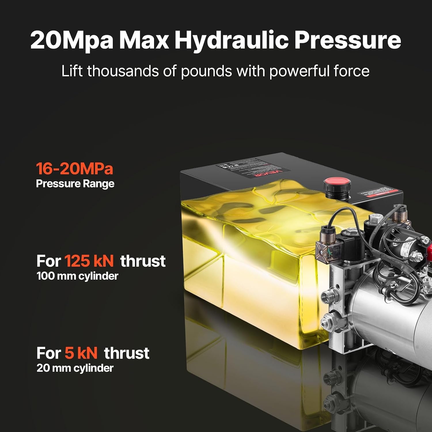 image:imageVEVOR 4 Quart Hydraulic Power Unit Double Acting Dump Trailer Pump 3200 PSI Max Relief Pressure amp 091 GPM Flow Rate DC 12V Hydraulic Pump with Metal Reservoir for Dump Trailer Car Lifting Black12 Quart