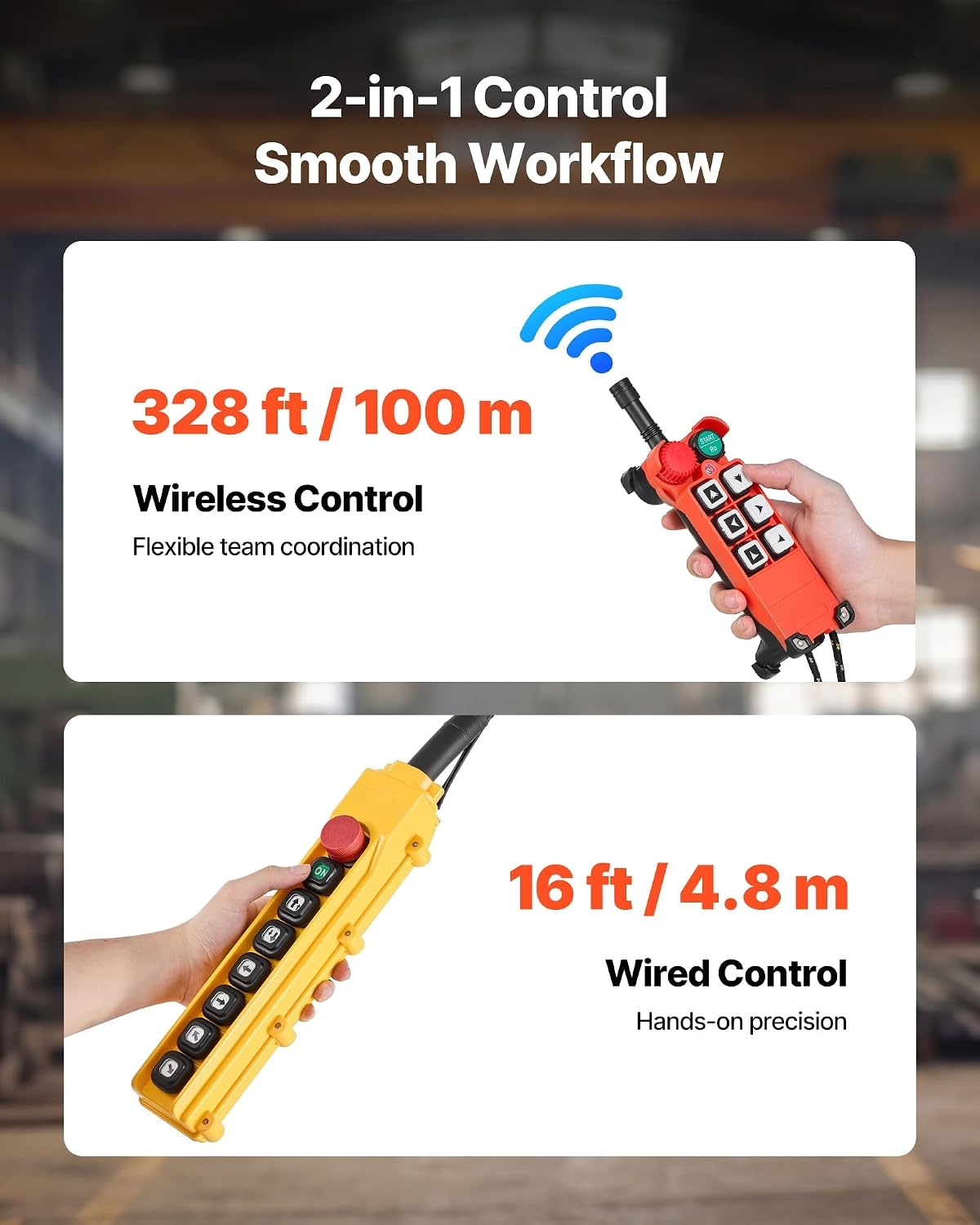 image:imageVEVOR 4400lbs Electric Chain Hoist with Power Trolley 2Speed Operation 20ft Lifting Height 3Phase 208240V440480V Overhead Crane w 328ft Wireless amp 16ft Wired Remote Control G100 2Chain Hoist2Speed 4400lbs 20ft