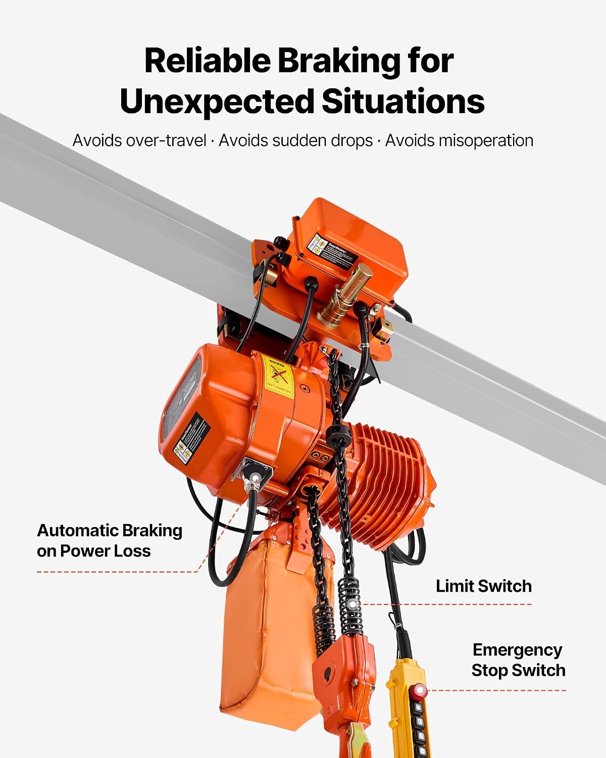 image:imageVEVOR 4400lbs Electric Chain Hoist with Power Trolley 2Speed Operation 20ft Lifting Height 3Phase 208240V440480V Overhead Crane w 328ft Wireless amp 16ft Wired Remote Control G100 2Chain Hoist2Speed 4400lbs 20ft