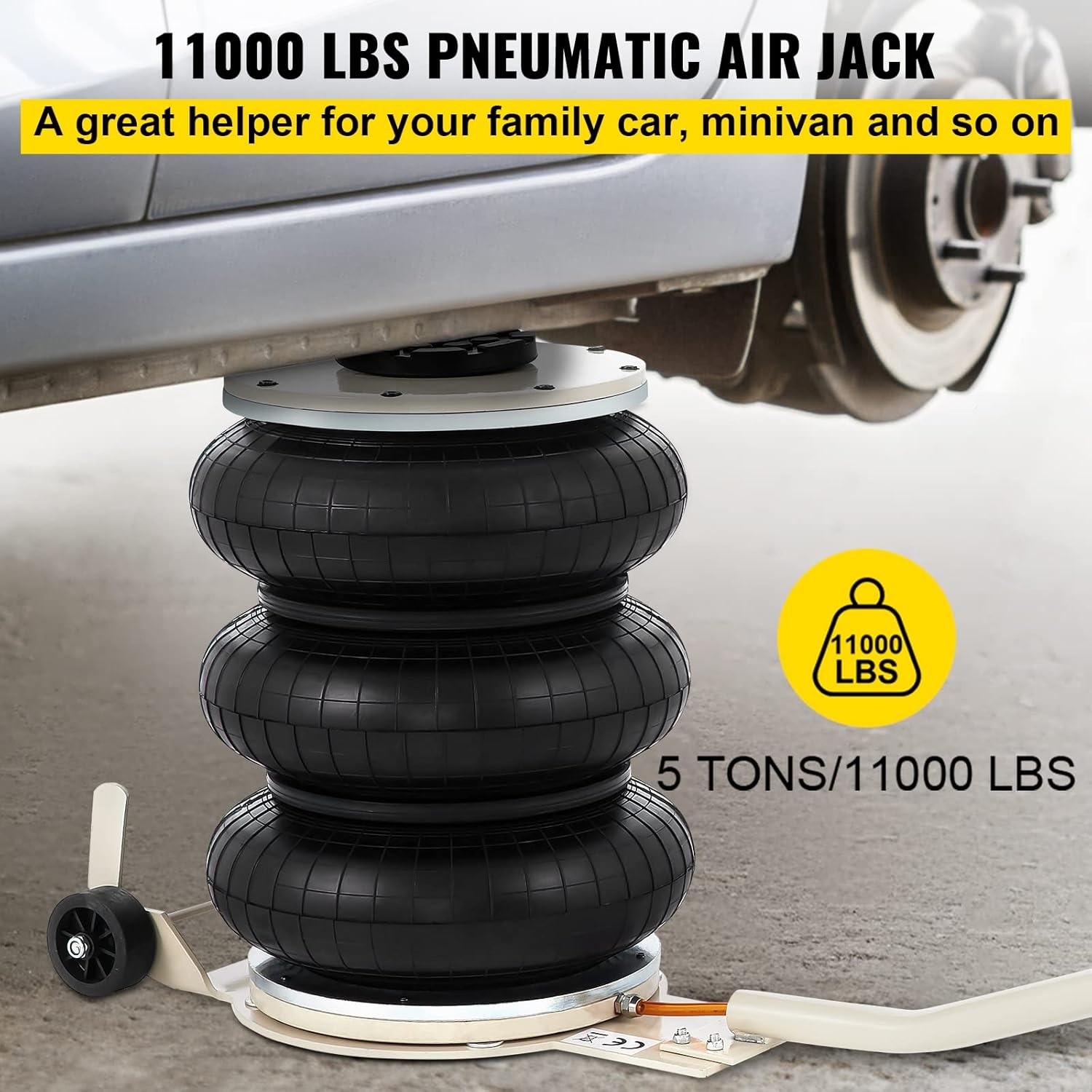 image:imageVEVOR 5 Ton11000 lbs Triple Bag Air Jack Air Bag Jack Lift Up to 1575 Inch 35S Fast Lifting for Cars with Long Handle Beige5T Long Handle