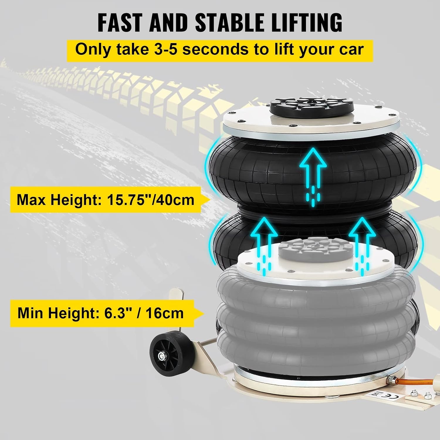 image:imageVEVOR 5 Ton11000 lbs Triple Bag Air Jack Air Bag Jack Lift Up to 1575 Inch 35S Fast Lifting for Cars with Long Handle Beige5T Long Handle
