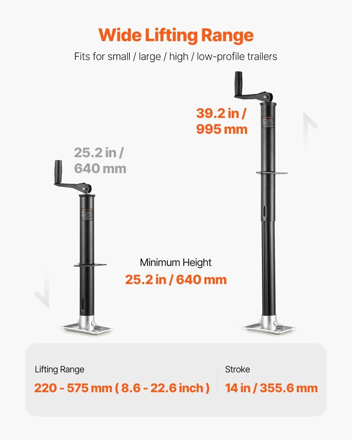 image:imageVEVOR 5000 lbs AFrame Trailer Jack 15 Vertical Travel Adjustable Drop Leg for Horse Utility Yacht Trailers2000 lbs 1334 inch Stroke