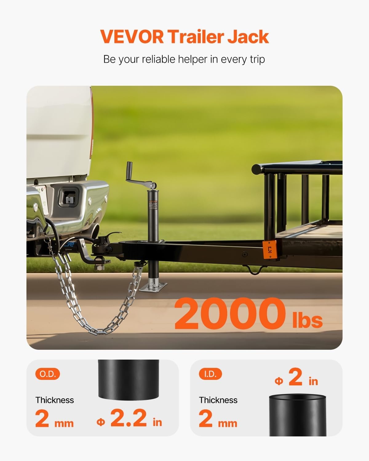 image:imageVEVOR 5000 lbs AFrame Trailer Jack 15 Vertical Travel Adjustable Drop Leg for Horse Utility Yacht Trailers2000 lbs 1334 inch Stroke