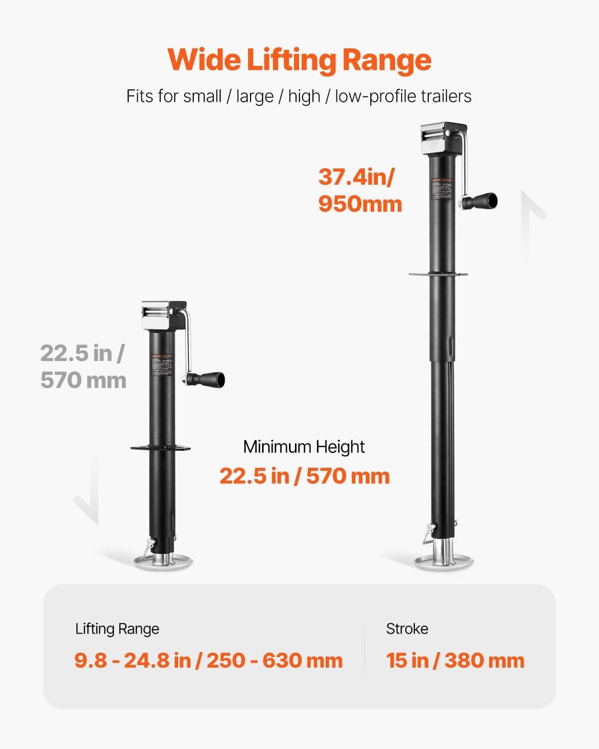 image:imageVEVOR 5000 lbs AFrame Trailer Jack 15 Vertical Travel Adjustable Drop Leg for Horse Utility Yacht Trailers5000 lbs 15 inch Stroke