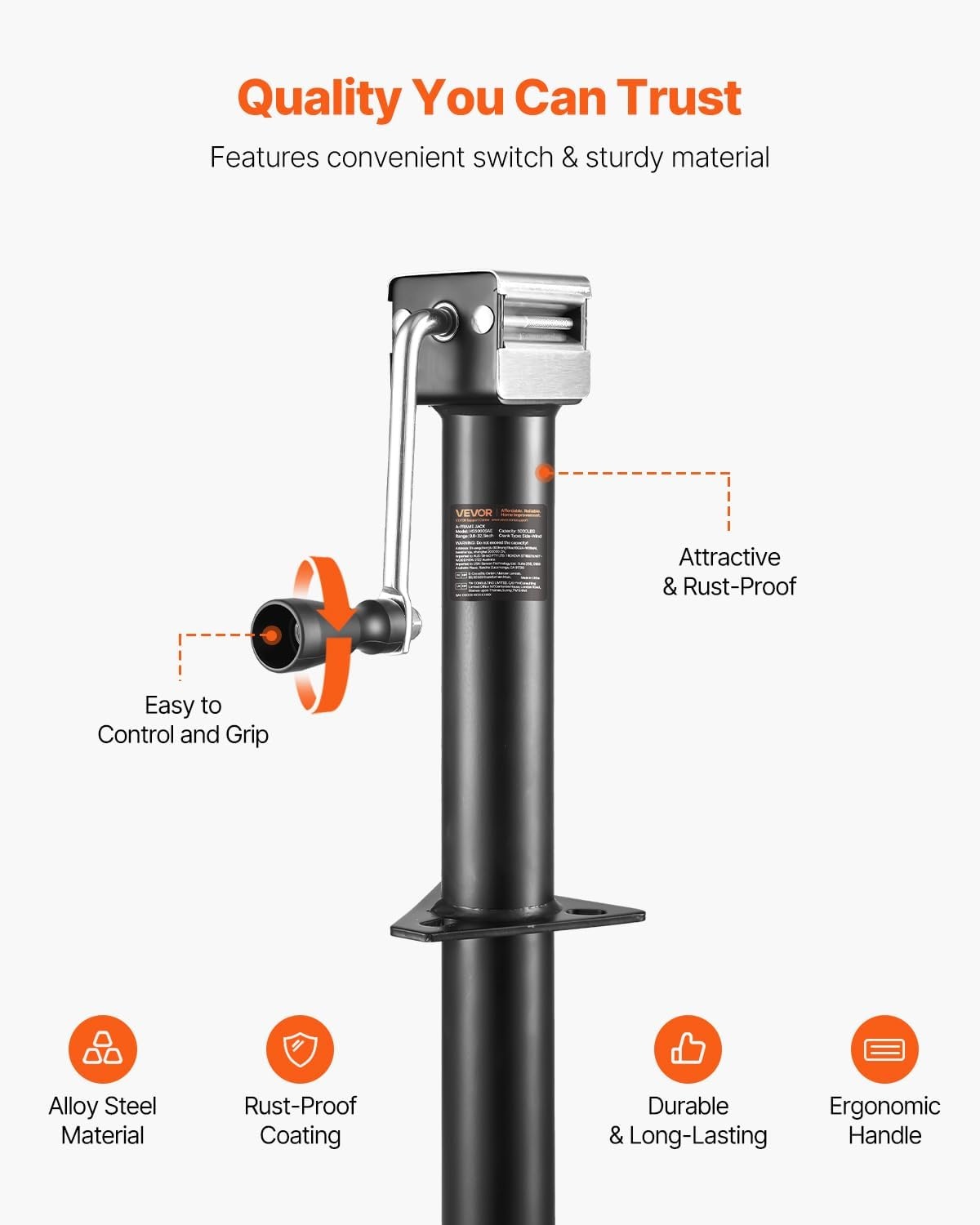 image:imageVEVOR 5000 lbs AFrame Trailer Jack 15 Vertical Travel Adjustable Drop Leg for Horse Utility Yacht Trailers5000 lbs 15 inch Stroke
