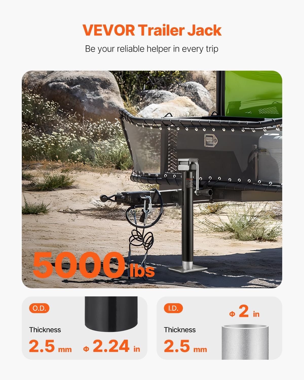 image:imageVEVOR 5000 lbs Trailer Jack Weldon PipeMount Swivel Trailer Jack with Ergonomic Handle 15inch Vertical Travel Suitable for RV Horse Utility Camping and Yacht TrailersWeldOn PipeMount