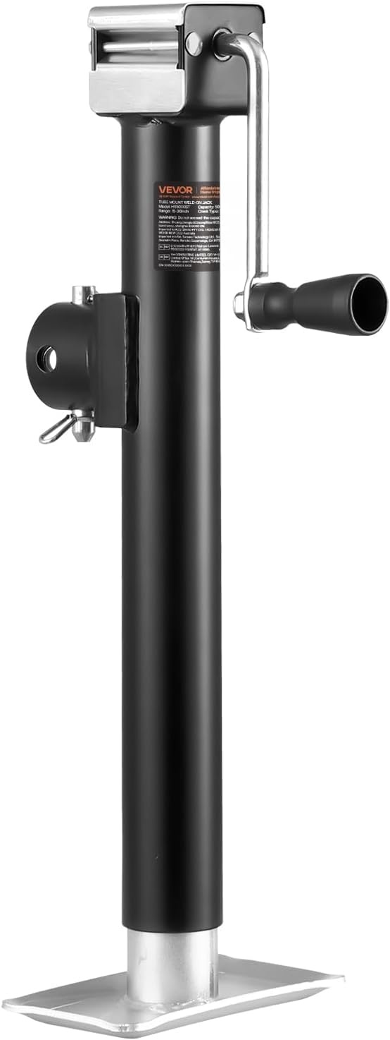 image:imageVEVOR 5000 lbs Trailer Jack Weldon PipeMount Swivel Trailer Jack with Ergonomic Handle 15inch Vertical Travel Suitable for RV Horse Utility Camping and Yacht TrailersWeldOn PipeMount