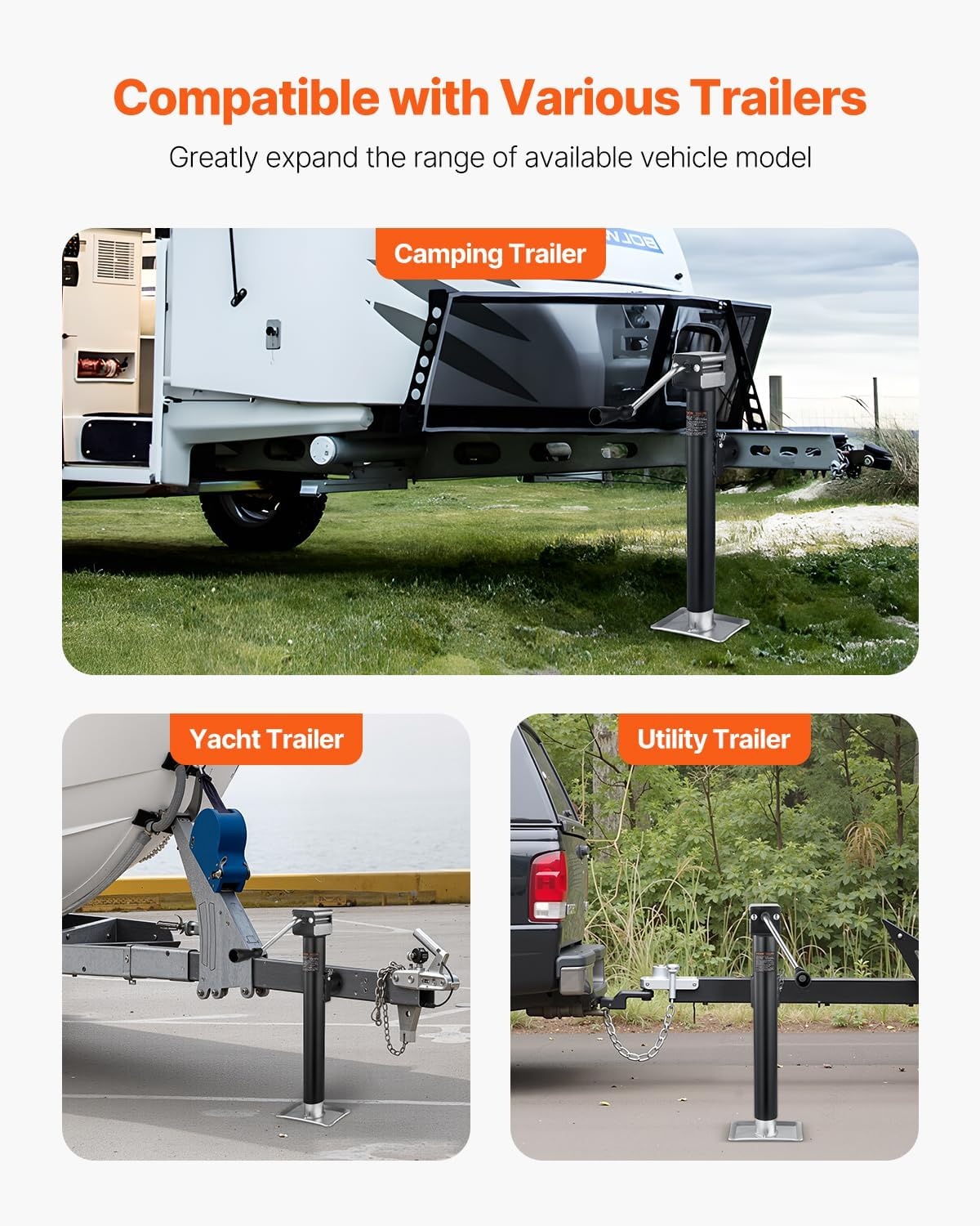image:imageVEVOR 5000 lbs Trailer Jack Weldon PipeMount Swivel Trailer Jack with Ergonomic Handle 15inch Vertical Travel Suitable for RV Horse Utility Camping and Yacht TrailersWeldOn PipeMount