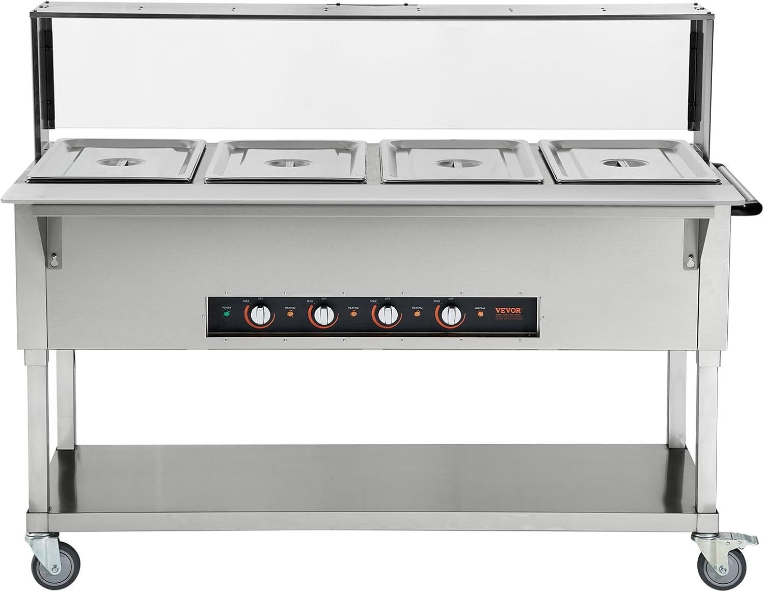 image:imageVEVOR 5Pan Commercial Food Warmer 5 x 206QT Electric Steam Table 3750W Professional Buffet Catering Food Warmer with Acrylic Sneeze Guard Food Grade Stainless Steel Server for Party Restaurant4Pan96QT