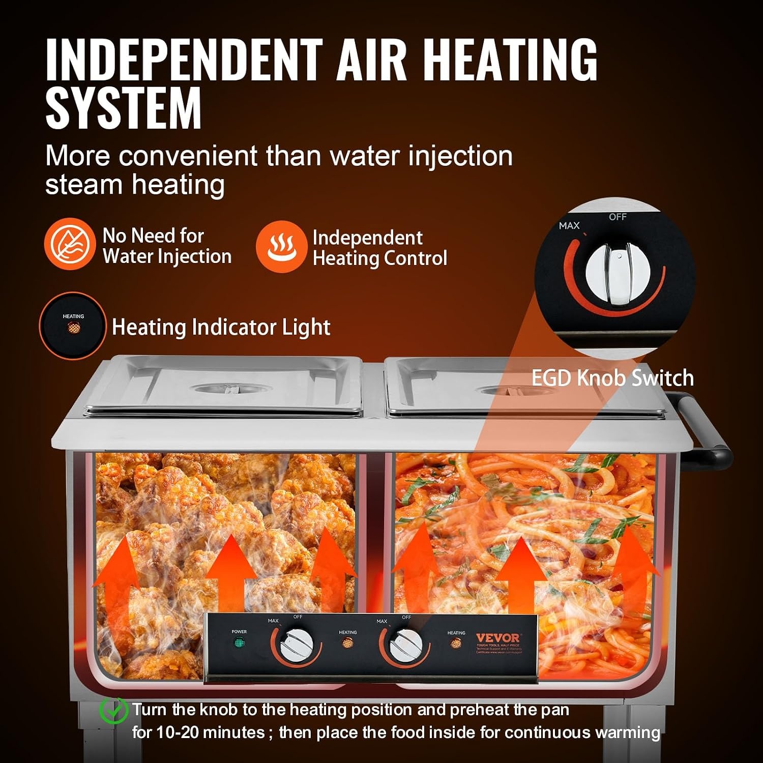 image:imageVEVOR 5Pan Commercial Food Warmer 5 x 206QT Electric Steam Table 3750W Professional Buffet Catering Food Warmer with Acrylic Sneeze Guard Food Grade Stainless Steel Server for Party Restaurant2Pan