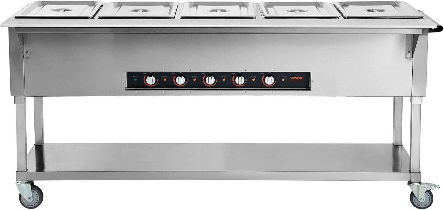 image:imageVEVOR 5Pan Commercial Food Warmer 5 x 206QT Electric Steam Table 3750W Professional Buffet Catering Food Warmer with Acrylic Sneeze Guard Food Grade Stainless Steel Server for Party Restaurant5Pan103QT