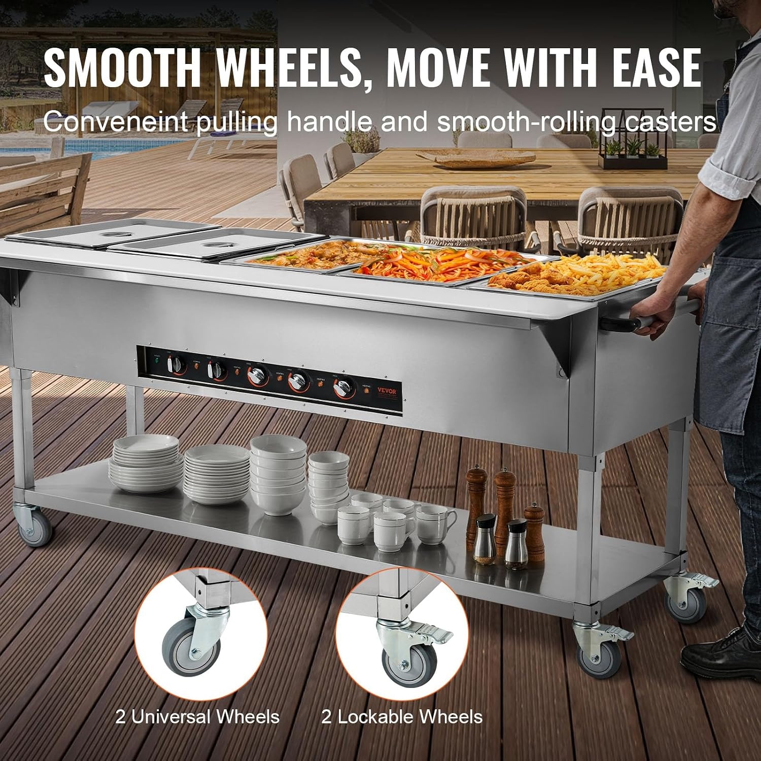 image:imageVEVOR 5Pan Commercial Food Warmer 5 x 206QT Electric Steam Table 3750W Professional Buffet Catering Food Warmer with Acrylic Sneeze Guard Food Grade Stainless Steel Server for Party Restaurant5Pan103QT