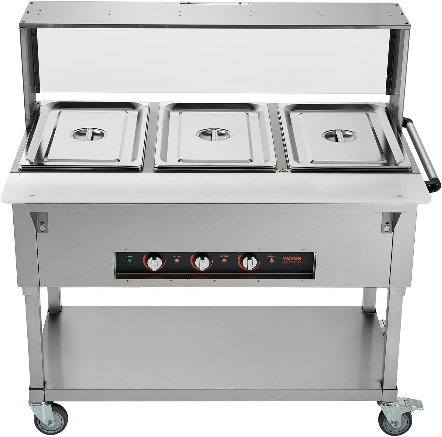 image:imageVEVOR 5Pan Commercial Food Warmer 5 x 206QT Electric Steam Table 3750W Professional Buffet Catering Food Warmer with Acrylic Sneeze Guard Food Grade Stainless Steel Server for Party Restaurant3Pan72QT
