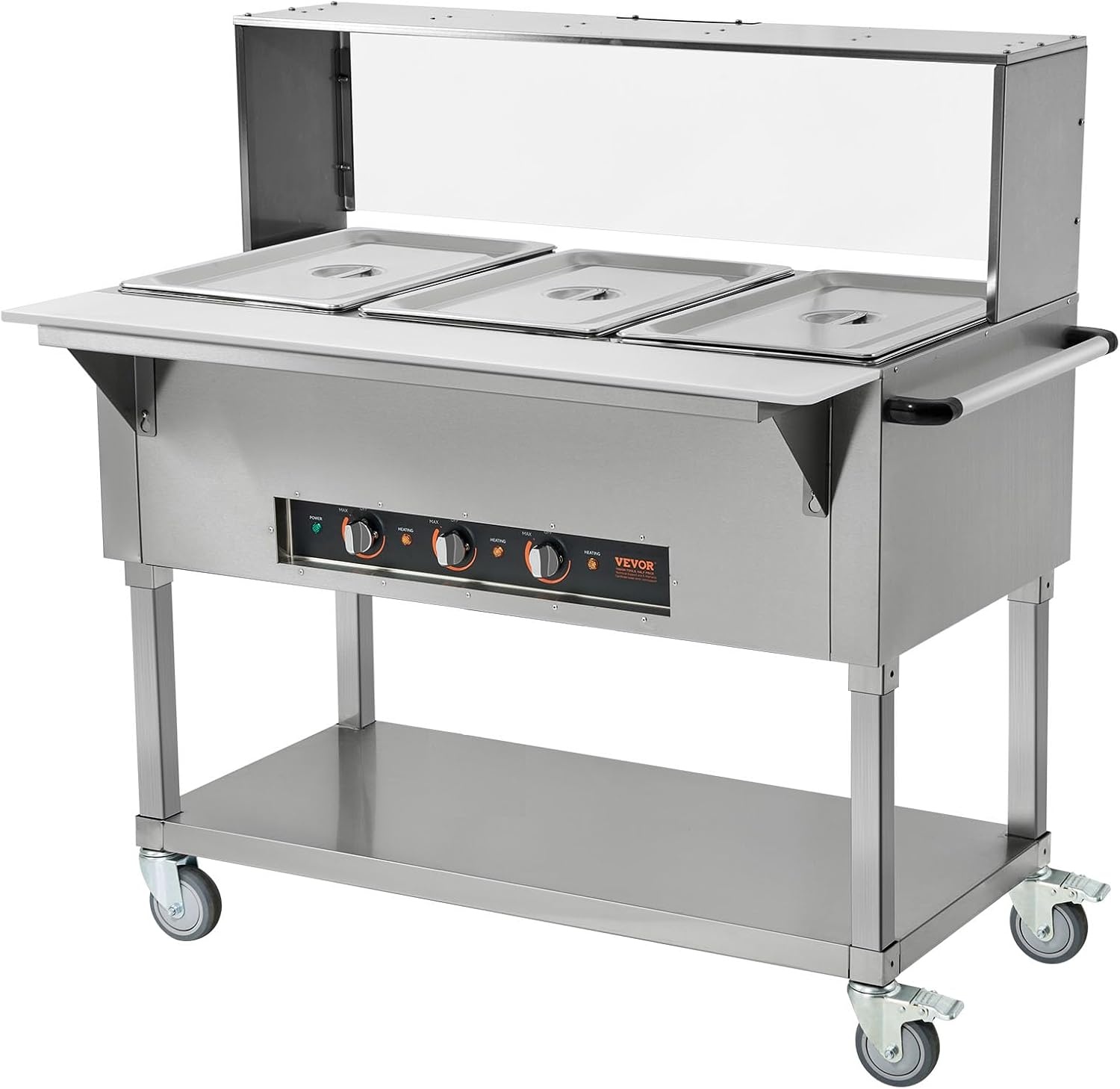 image:imageVEVOR 5Pan Commercial Food Warmer 5 x 206QT Electric Steam Table 3750W Professional Buffet Catering Food Warmer with Acrylic Sneeze Guard Food Grade Stainless Steel Server for Party Restaurant3Pan72QT