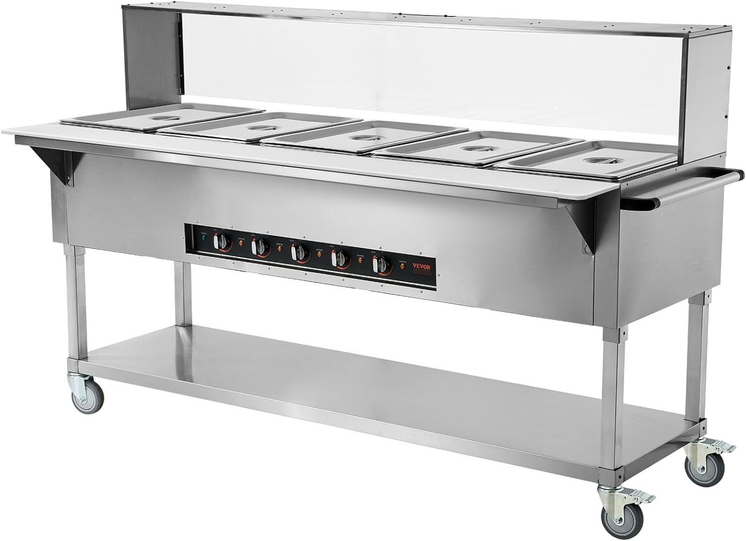 image:imageVEVOR 5Pan Commercial Food Warmer 5 x 206QT Electric Steam Table 3750W Professional Buffet Catering Food Warmer with Acrylic Sneeze Guard Food Grade Stainless Steel Server for Party Restaurant5Pan120QT