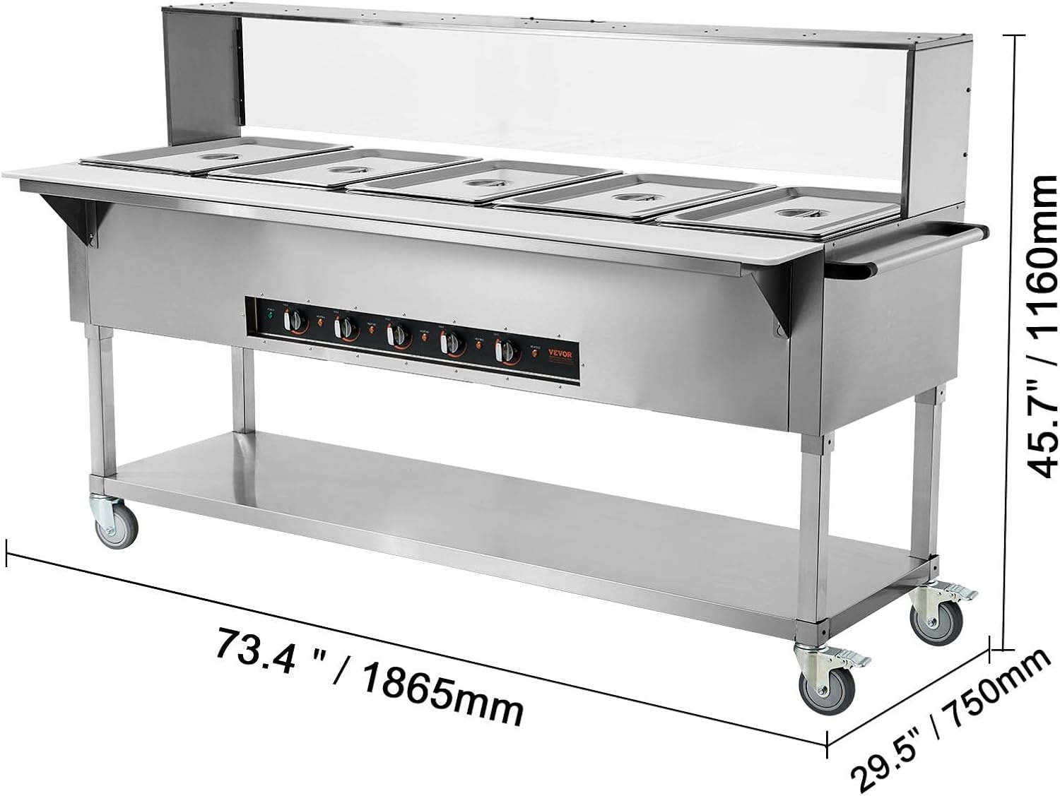 image:imageVEVOR 5Pan Commercial Food Warmer 5 x 206QT Electric Steam Table 3750W Professional Buffet Catering Food Warmer with Acrylic Sneeze Guard Food Grade Stainless Steel Server for Party Restaurant5Pan120QT