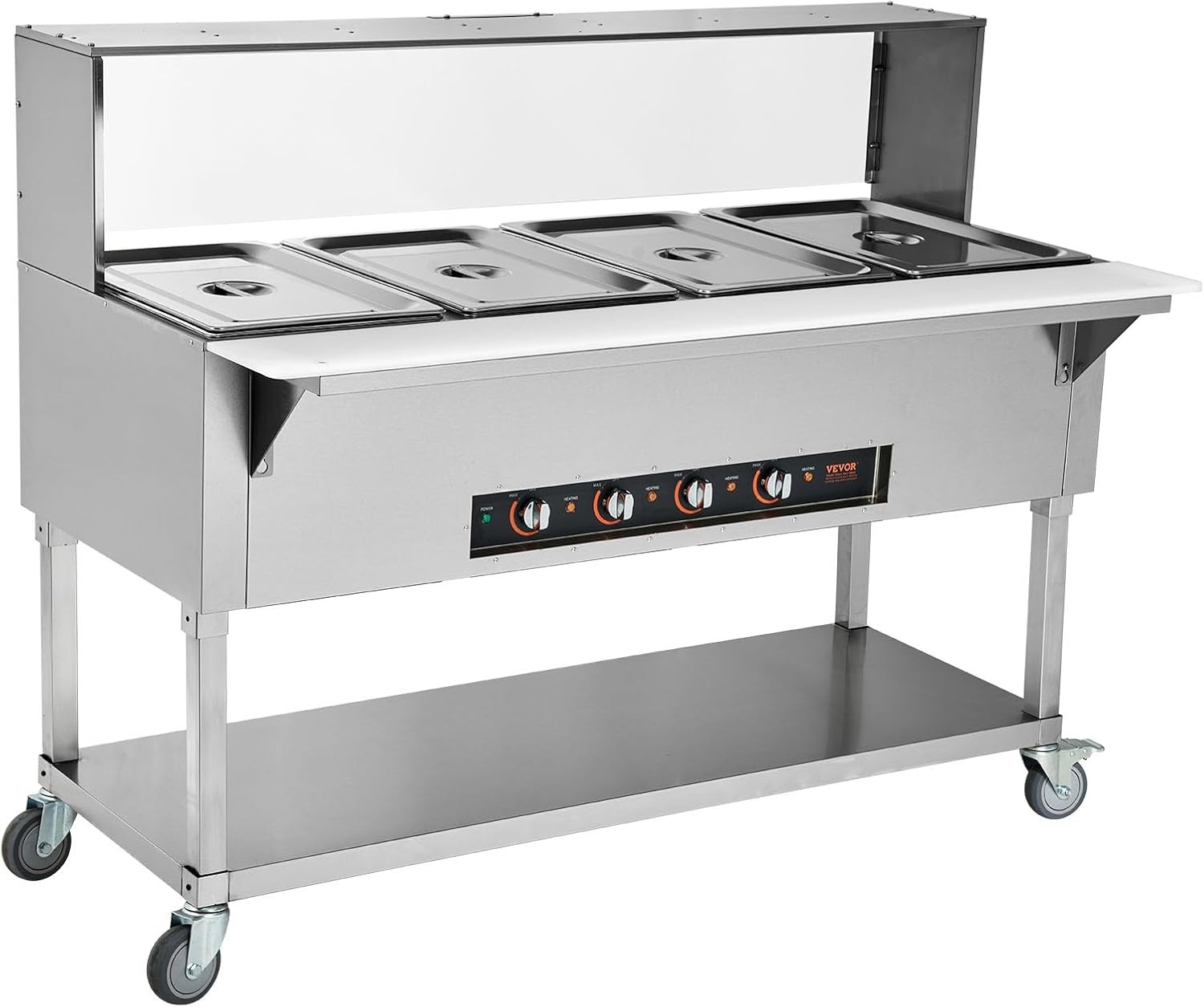 image:imageVEVOR 5Pan Commercial Food Warmer 5 x 206QT Electric Steam Table 3750W Professional Buffet Catering Food Warmer with Acrylic Sneeze Guard Food Grade Stainless Steel Server for Party Restaurant4Pan96QT