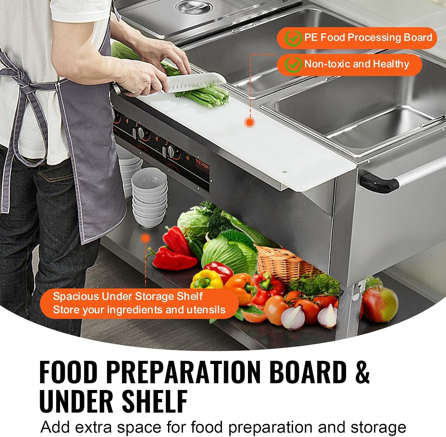 image:imageVEVOR 5Pan Commercial Food Warmer 5 x 206QT Electric Steam Table 3750W Professional Buffet Catering Food Warmer with Acrylic Sneeze Guard Food Grade Stainless Steel Server for Party Restaurant5Pan103QT