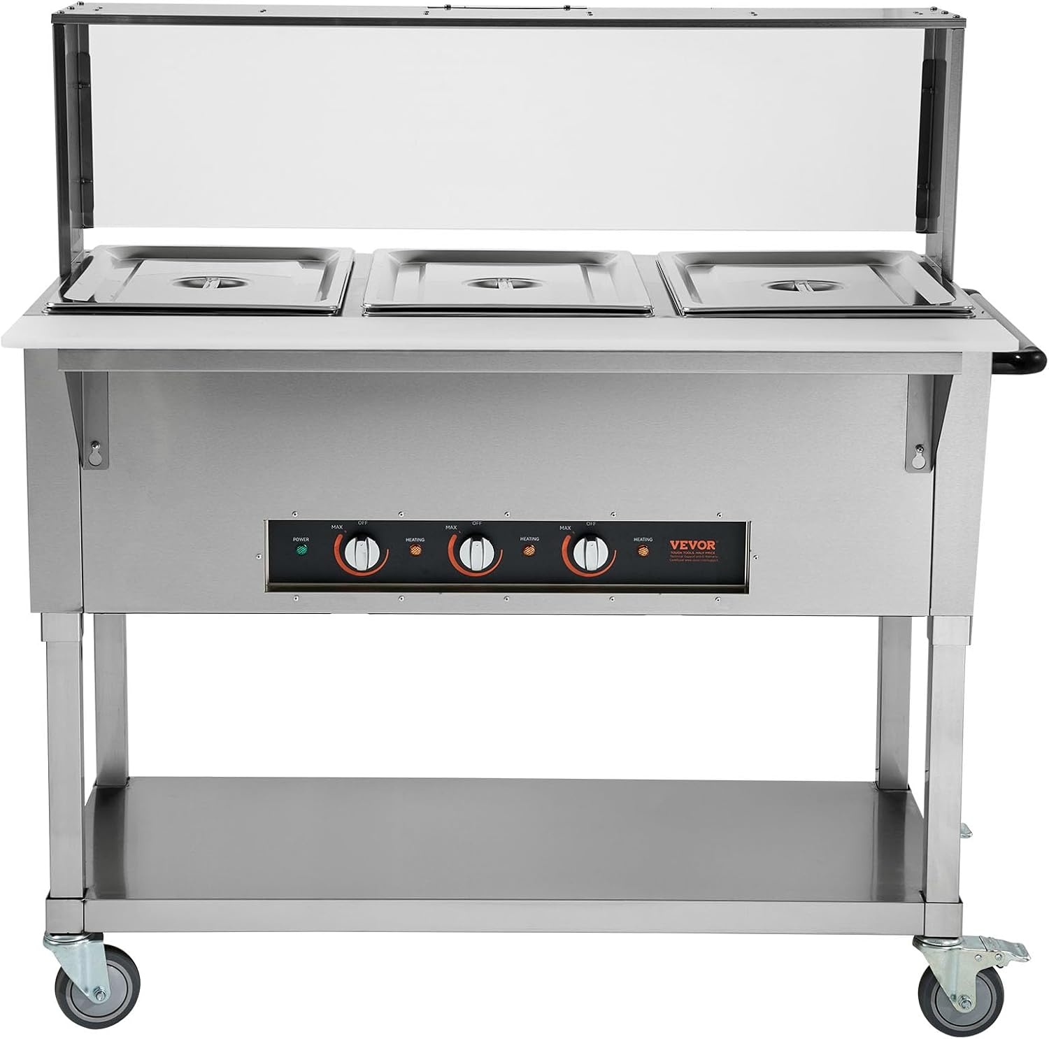 image:imageVEVOR 5Pan Commercial Food Warmer 5 x 206QT Electric Steam Table 3750W Professional Buffet Catering Food Warmer with Acrylic Sneeze Guard Food Grade Stainless Steel Server for Party Restaurant3Pan72QT