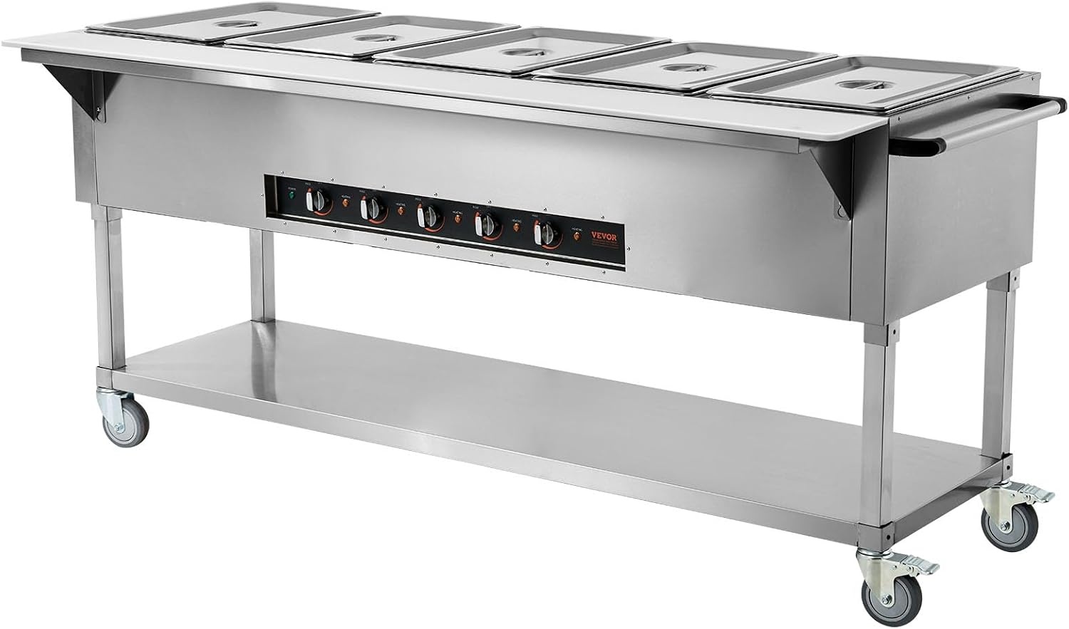 image:imageVEVOR 5Pan Commercial Food Warmer 5 x 206QT Electric Steam Table 3750W Professional Buffet Catering Food Warmer with Acrylic Sneeze Guard Food Grade Stainless Steel Server for Party Restaurant5Pan103QT
