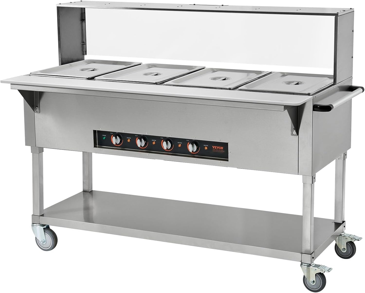 image:imageVEVOR 5Pan Commercial Food Warmer 5 x 206QT Electric Steam Table 3750W Professional Buffet Catering Food Warmer with Acrylic Sneeze Guard Food Grade Stainless Steel Server for Party Restaurant4Pan96QT