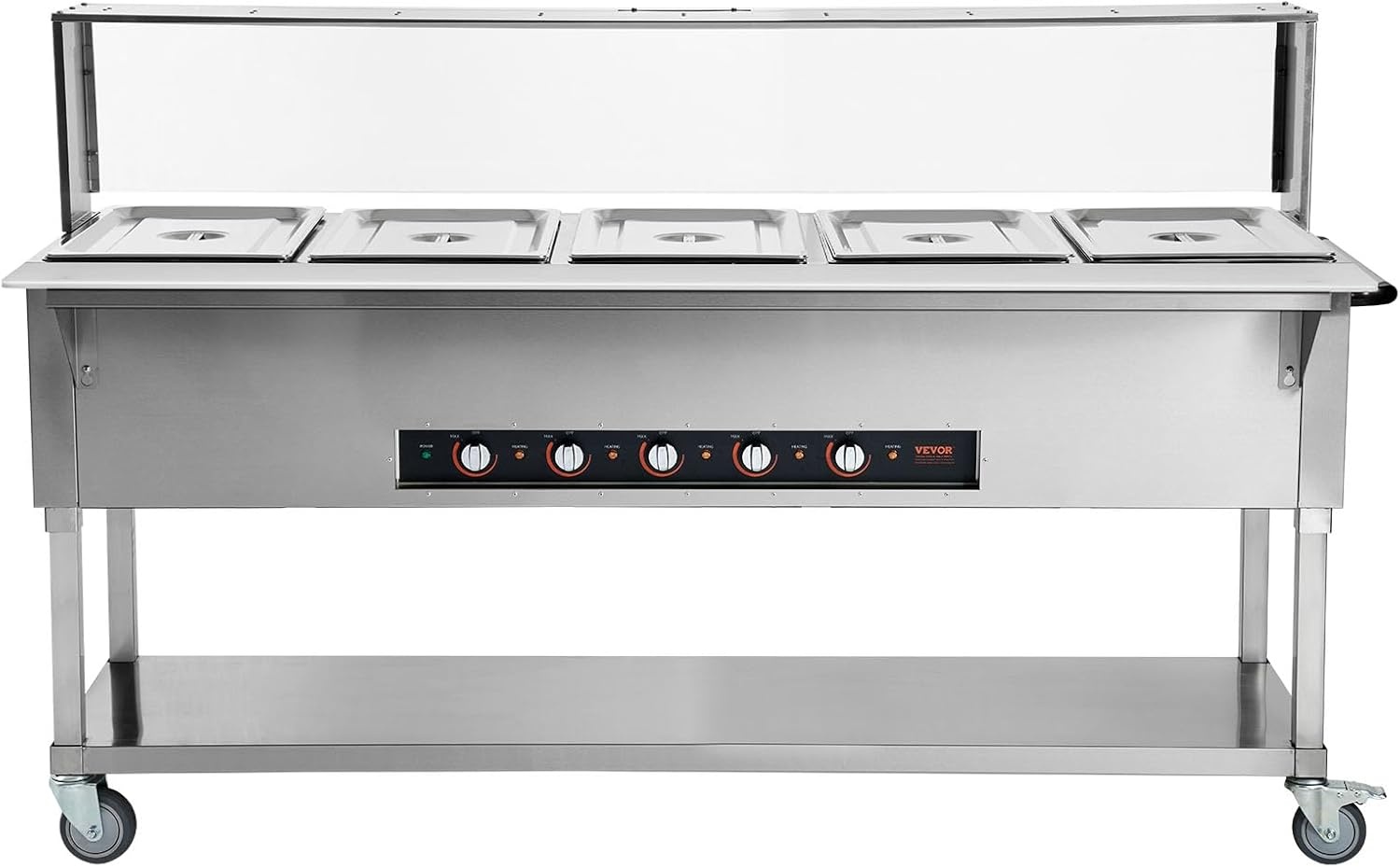 image:imageVEVOR 5Pan Commercial Food Warmer 5 x 206QT Electric Steam Table 3750W Professional Buffet Catering Food Warmer with Acrylic Sneeze Guard Food Grade Stainless Steel Server for Party Restaurant5Pan120QT