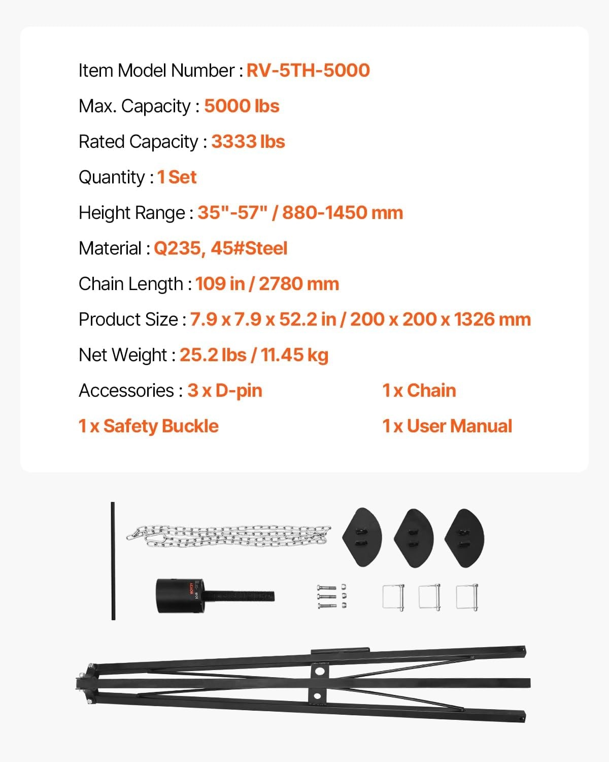 image:imageVEVOR 5th Wheel Tripod Stabilizer Heavy Duty RV Stabilizer with 5000lbs Load Capacity amp 3557 Adjustable Height Folds for Easy Storage and Organization for FifthWheel Trailers RVs and Campers