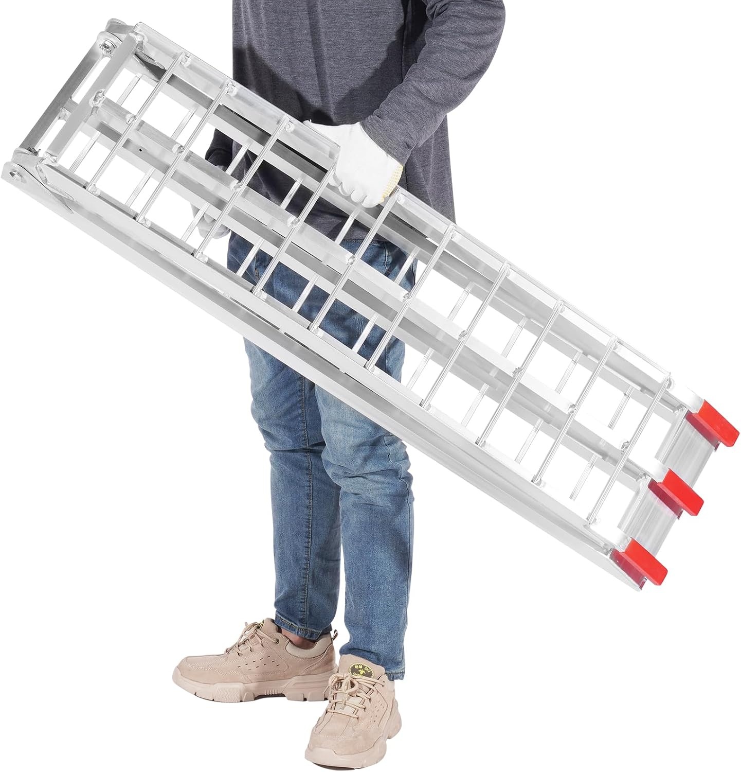 image:imageVEVOR 75ft Aluminum Ramps 1500 lbs Folding Loading Ramps 2 pcs Set for Pickup Trucks Bed Trailers Ramp with Load Straps for Dirt Bike UTV ATV Trucks Lawn Mowers Cargo Trailer 89 L x 12 W750lbs