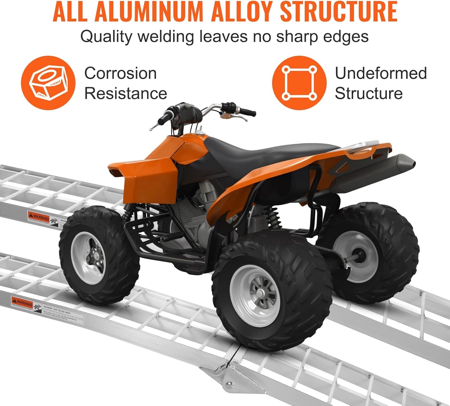 image:imageVEVOR 75ft Aluminum Ramps 1500 lbs Folding Loading Ramps 2 pcs Set for Pickup Trucks Bed Trailers Ramp with Load Straps for Dirt Bike UTV ATV Trucks Lawn Mowers Cargo Trailer 89 L x 12 W1500lbs