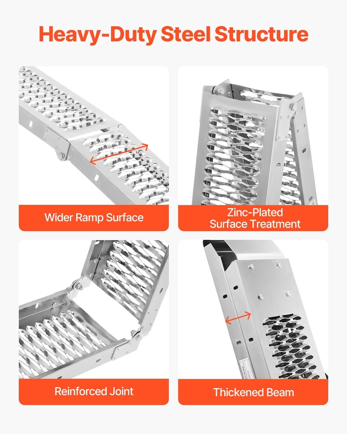 image:imageVEVOR 75ft Aluminum Ramps 1500 lbs Folding Loading Ramps 2 pcs Set for Pickup Trucks Bed Trailers Ramp with Load Straps for Dirt Bike UTV ATV Trucks Lawn Mowers Cargo Trailer 89 L x 12 W1000lbs