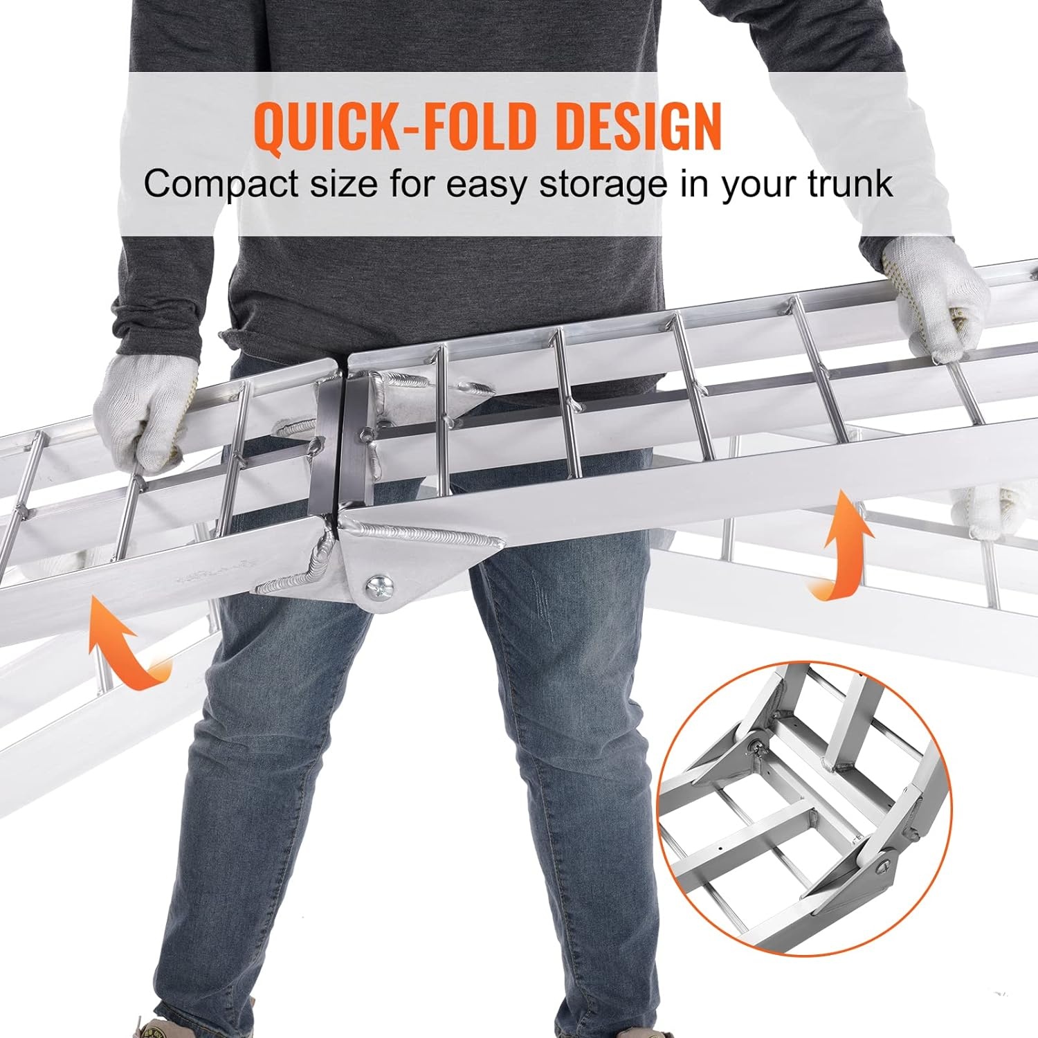 image:imageVEVOR 75ft Aluminum Ramps 1500 lbs Folding Loading Ramps 2 pcs Set for Pickup Trucks Bed Trailers Ramp with Load Straps for Dirt Bike UTV ATV Trucks Lawn Mowers Cargo Trailer 89 L x 12 W1500lbs
