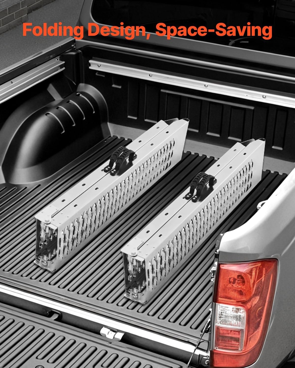 image:imageVEVOR 75ft Aluminum Ramps 1500 lbs Folding Loading Ramps 2 pcs Set for Pickup Trucks Bed Trailers Ramp with Load Straps for Dirt Bike UTV ATV Trucks Lawn Mowers Cargo Trailer 89 L x 12 W1000lbs
