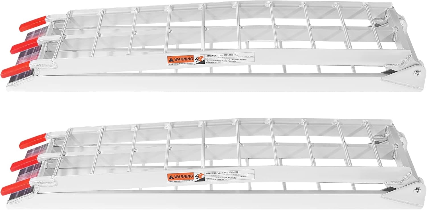 image:imageVEVOR 75ft Aluminum Ramps 1500 lbs Folding Loading Ramps 2 pcs Set for Pickup Trucks Bed Trailers Ramp with Load Straps for Dirt Bike UTV ATV Trucks Lawn Mowers Cargo Trailer 89 L x 12 W1500lbs