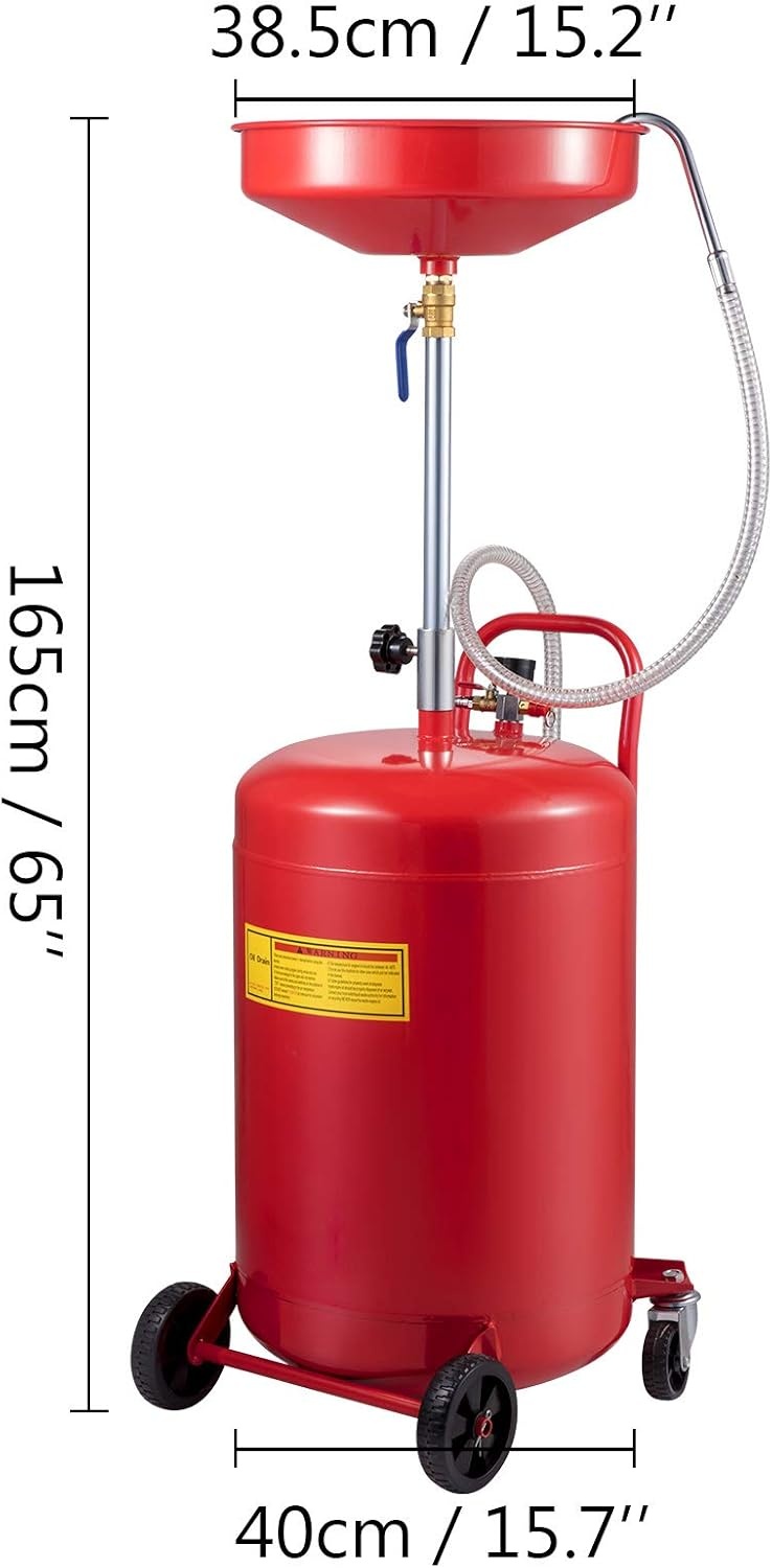 image:imageVEVOR 8 Gallon Waste Oil Drain Tank Industrial Fluid Drain Tank with Adjustable Funnel Height Portable Oil Drainer with Wheels amp Toolbox Fluid Fuel Transfer Drainage for Auto Repair Shops Red157 x 152x 65 in