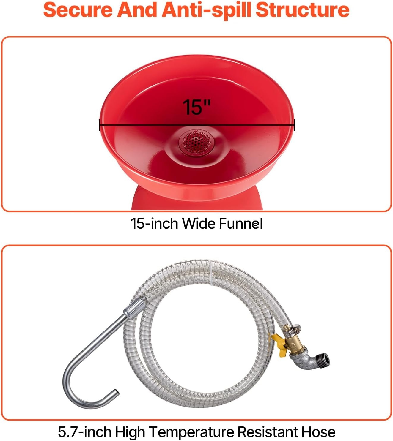 image:imageVEVOR 8 Gallon Waste Oil Drain Tank Industrial Fluid Drain Tank with Adjustable Funnel Height Portable Oil Drainer with Wheels amp Toolbox Fluid Fuel Transfer Drainage for Auto Repair Shops Red157 x 152x 65 in