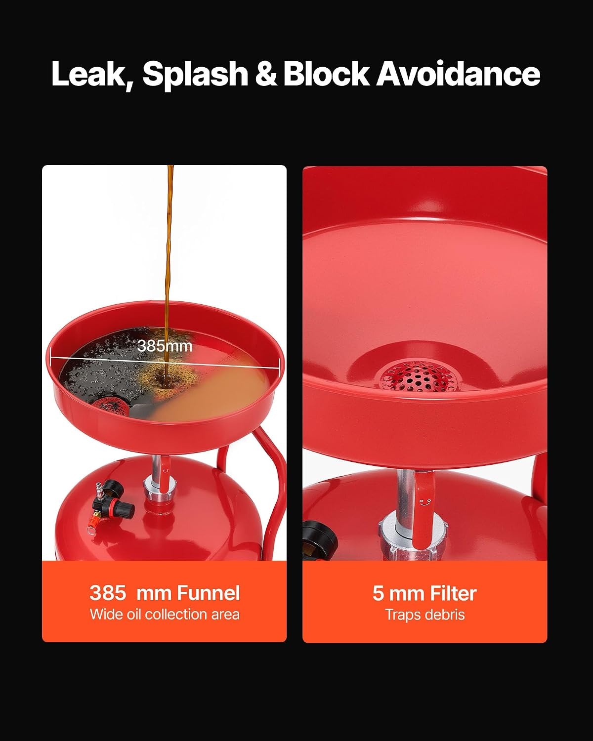 image:imageVEVOR 8 Gallon Waste Oil Drain Tank Industrial Fluid Drain Tank with Adjustable Funnel Height Portable Oil Drainer with Wheels amp Toolbox Fluid Fuel Transfer Drainage for Auto Repair Shops Red209 x 171 x 681 in