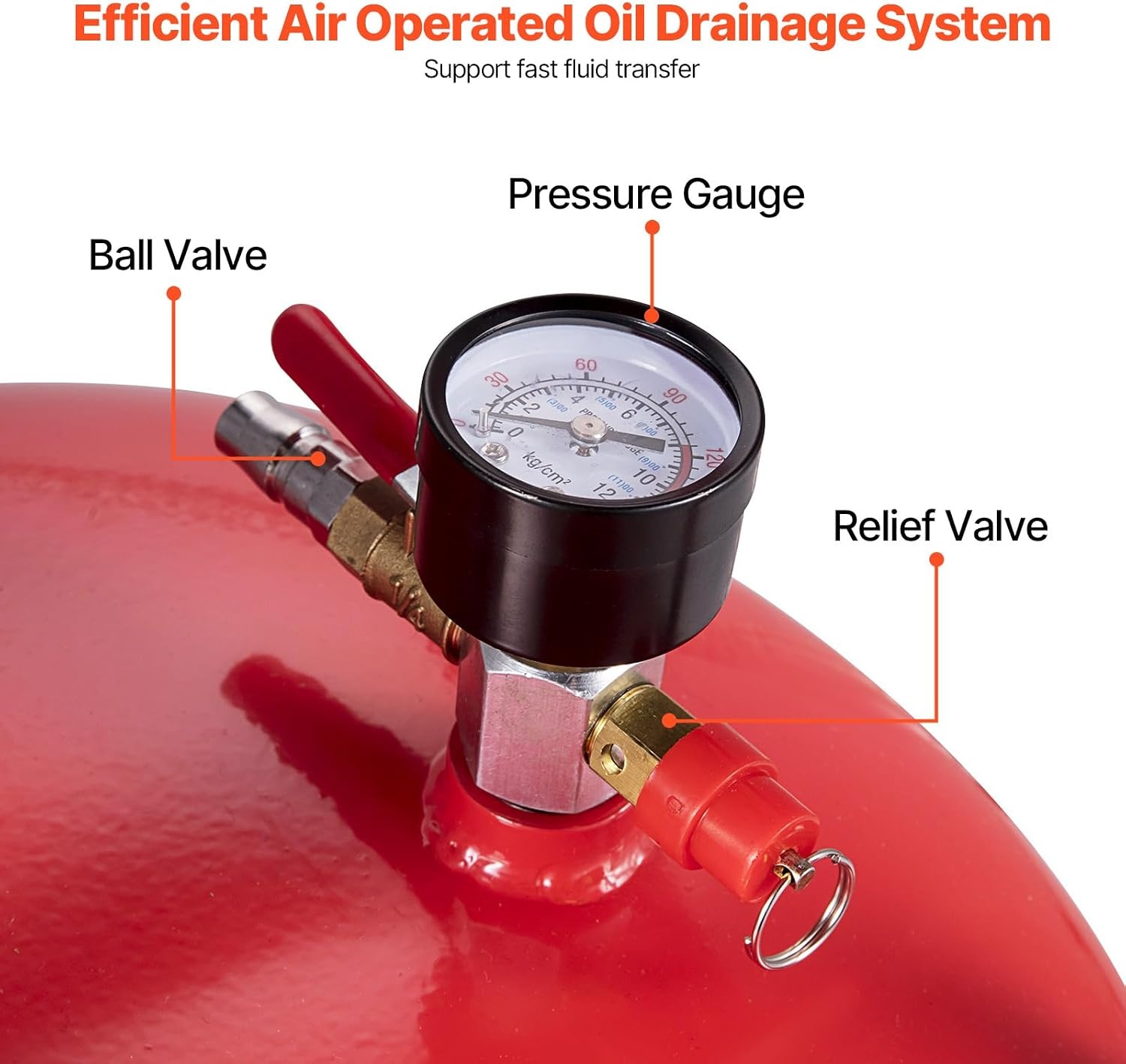 image:imageVEVOR 8 Gallon Waste Oil Drain Tank Industrial Fluid Drain Tank with Adjustable Funnel Height Portable Oil Drainer with Wheels amp Toolbox Fluid Fuel Transfer Drainage for Auto Repair Shops Red157 x 152x 65 in