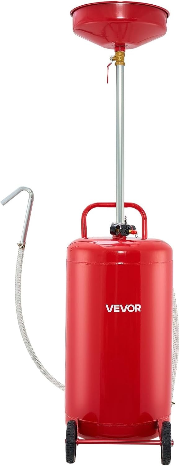image:imageVEVOR 8 Gallon Waste Oil Drain Tank Industrial Fluid Drain Tank with Adjustable Funnel Height Portable Oil Drainer with Wheels amp Toolbox Fluid Fuel Transfer Drainage for Auto Repair Shops Red209 x 171 x 681 in