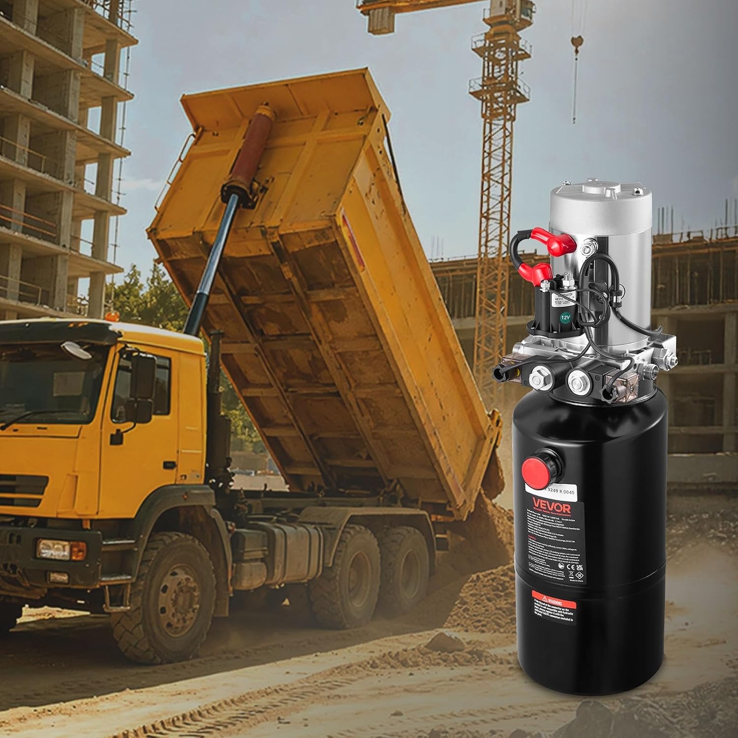 image:imageVEVOR 8 Quart Hydraulic Power Unit Double Acting Dump Trailer Pump 3200 PSI Max Relief Pressure amp 091 GPM Flow Rate DC 12V Hydraulic Pump with Metal Reservoir for Dump Trailer Car Lifting