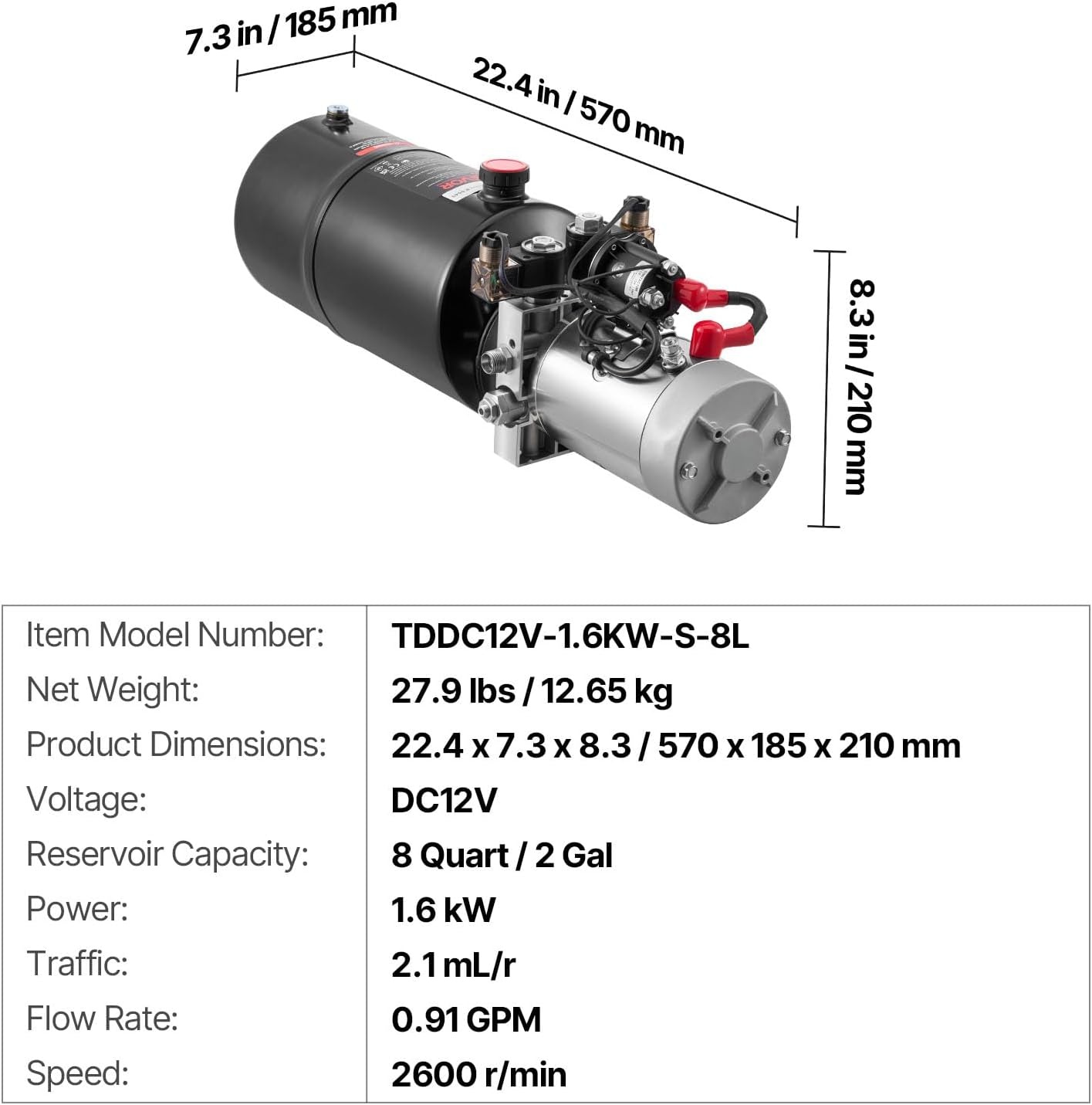 image:imageVEVOR 8 Quart Hydraulic Power Unit Double Acting Dump Trailer Pump 3200 PSI Max Relief Pressure amp 091 GPM Flow Rate DC 12V Hydraulic Pump with Metal Reservoir for Dump Trailer Car Lifting
